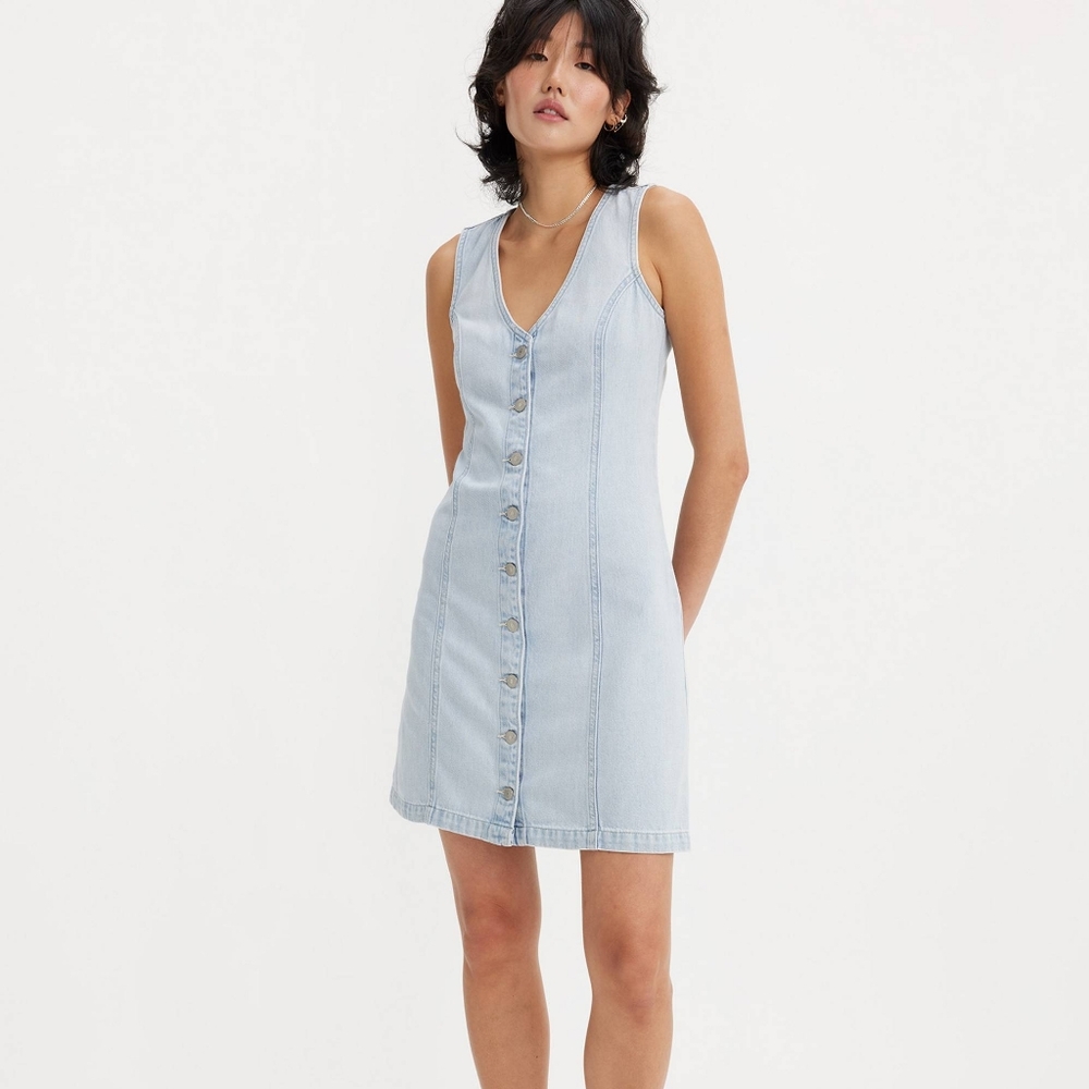 LEVI'S Thora Denim Button-Up Mini Dress Light Wash Size Large
